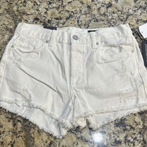 Blank NYC Cream Distressed Jean Shorts